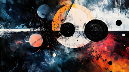 Wall Mural - Ai generated. ai generative. geometric abstract background with circle decoration. space galaxy future modern ink drawing painting. graphic art. Ink Drawing. Illustration