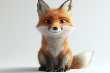 Cute Curious Fox: A fox sitting and looking directly at the camera against a white background