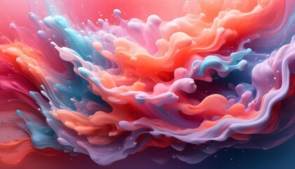 Wall Mural - Elegant red and pink fluid art with soft wave patterns and harmonious blends of color