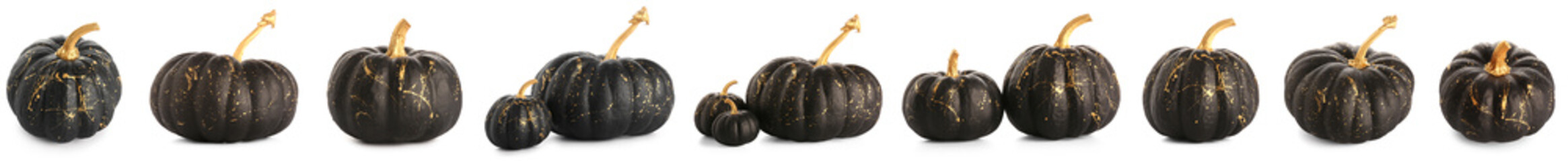 Poster - Set of black painted pumpkins on white background