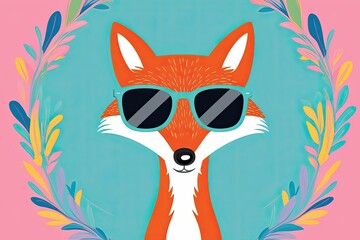 Vibrant Pastel Fox Illustration with Trendy Sunglasses for Playful Decor