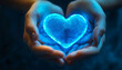 © Pakamas - glowing-hands-heart-symbol-blue-background