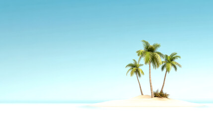 Wall Mural - Tropical island with palm trees, clear blue sky, and serene water