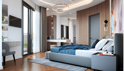 Wall Mural - Modern bedroom design featuring furniture and阳台view