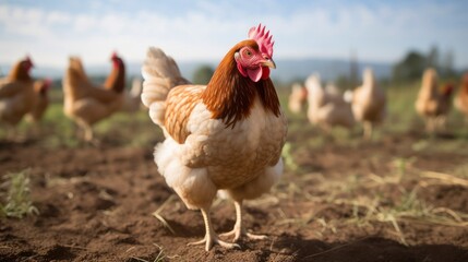 Wall Mural - Chicken on the farm in the morning