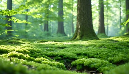 Wall Mural - Misty forest enveloped in lush greenery and dense foliage