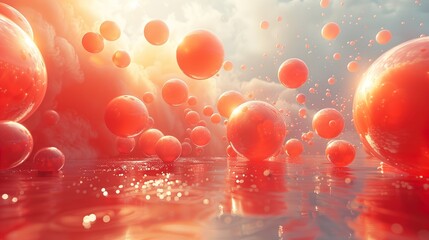 Sticker - Red Spheres Floating in a Dreamlike Sky