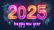 © Belho Med - vibrant 2025 happy new year neon signage with fireworks