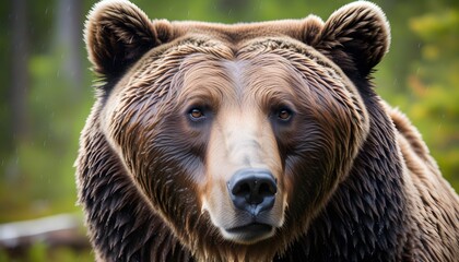 Wall Mural - Close-up portrait of a bears head against a rain-soaked backdrop