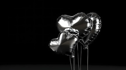 Wall Mural - silver metallic balloons with one star and two hearts, rendered in a sleek, reflective finish agains
