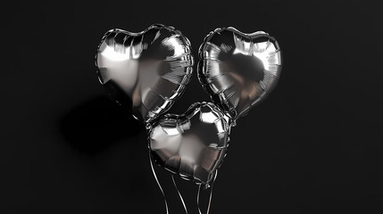 Wall Mural - silver metallic balloons with one star and two hearts, rendered in a sleek, reflective finish agains