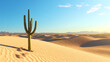 © Thiago - Single saguaro cactus is standing on a sand dune in a vast desert landscape. Sand Dunes. Illustration