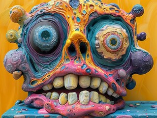 Canvas Print - Abstract Psychedelic Skull Sculpture: A Surreal and Disturbing Masterpiece