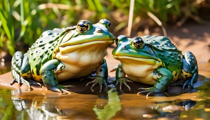 Wall Mural - Intimate moment of African giant bullfrogs mating in the wilds of South Africa