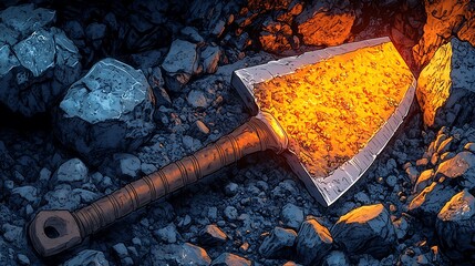 Canvas Print - Flaming Fantasy Weapon on Stone Ground