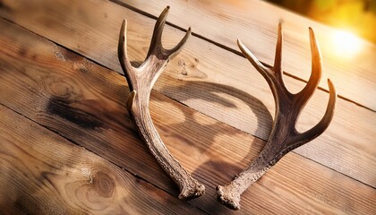 deer antlers on wooden surface