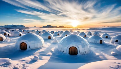 Wall Mural - Traditional Igloo Village of Inuits Surrounded by Snow-Covered Landscapes