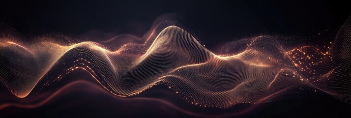 Golden sound wave graphic design. Dynamic motion lines, wavy rhythm and pulse structure. Digital music concept