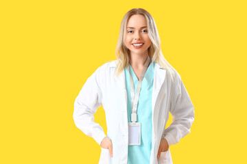 Sticker - Female doctor on yellow background