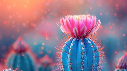 Wall Mural - Close Up of a Blooming Pink Cactus Flower in the Desert