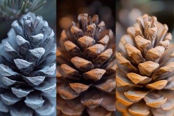 Canvas Print - Close-up of Three Pine Cones with Varying Color Tones