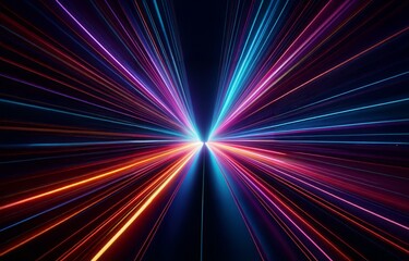 Canvas Print - abstract dark background with multiple vibrant neon lines radiating out from a central point, creati