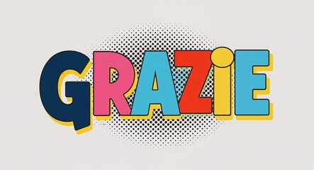 Wall Mural - grazie word lettering in retro pop art style design on plain white background