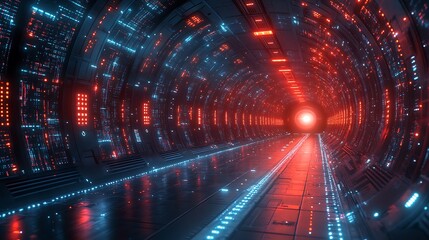 Sticker - Futuristic Sci Fi Corridor with Red and Blue Neon Lights