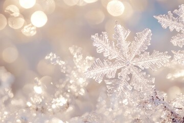 Wall Mural - A Glittering Snowflake with Bokeh Background