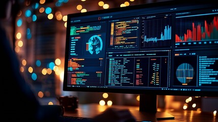 Leinwandbilder - a person sitting at a computer showing a dashboard of information : Generative AI