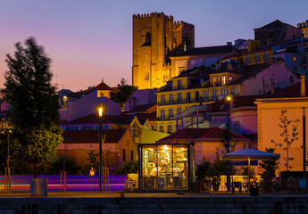 Sticker - View of Lisbon city center in the night, Portugal