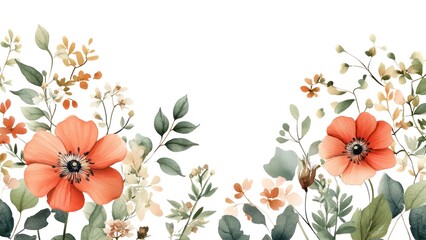 Poster - A beautiful painting of a flower garden with a white background