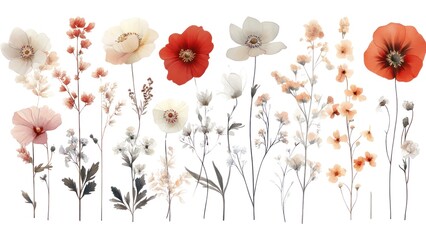 Poster - A row of flowers with some red and white flowers