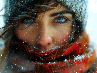 Canvas Print - Close-up Portrait of a Woman in Winter