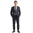© Charoen - A man in a suit and tie stands in front of a white background