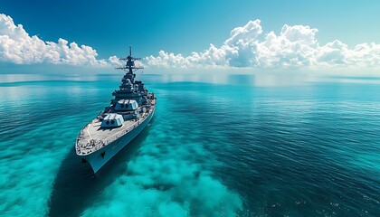 Wall Mural - Battleship Sailing on a Sunny Day