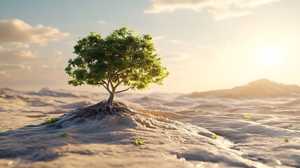 Poster - A Small Tree in a Vast Desert Landscape