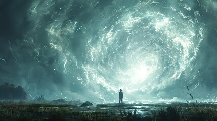 Wall Mural - A Solitary Figure Gazes at a Cosmic Vortex