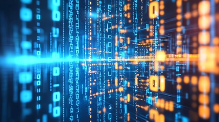 A detailed depiction of a modern technological data network, represented by a dense web of binary code patterns in highdefinition realism.