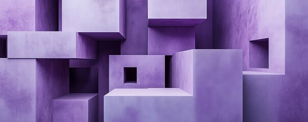 Poster - Geometric composition with purple 3D blocks, abstract art. Modern design and architecture concept
