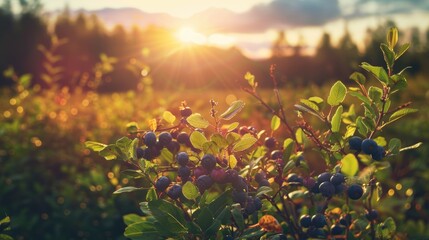 Blueberry plant with fruit in plantation farm