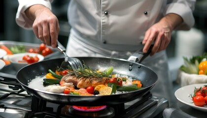 Wall Mural - Gourmet Seafood Dish with Exquisite Ingredients in Artful Double Exposure Presentation