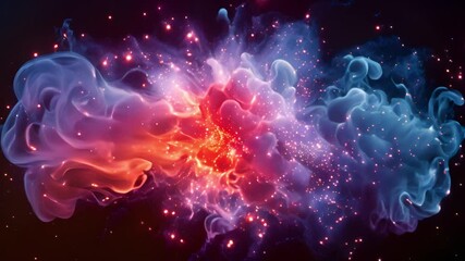 Fototapete - Blue and orange smoke cloud billowing on a black backdrop.
