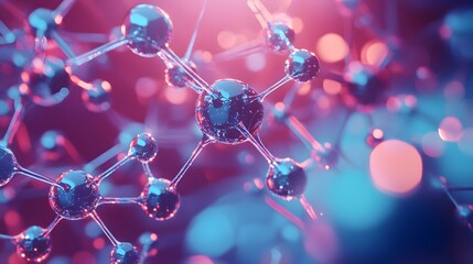 Abstract Molecular Structure with Pink and Blue Lights