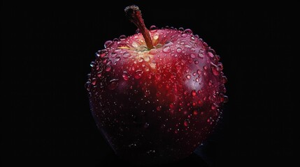 Closeup macro view of fresh red apple with water drops