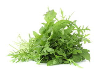 Wall Mural - Many fresh arugula leaves isolated on white