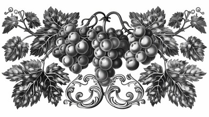 Black vector illustration border drawing design of grape leaf vine