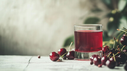 Wall Mural - visually striking arrangement of freshly poured tart cherry juice in a glass, showcasing its vibrant, deep red color