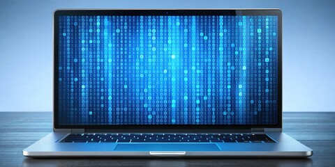 Blue binary code displayed on a laptop screen , technology, computer, programming, coding, software, data, information, internet