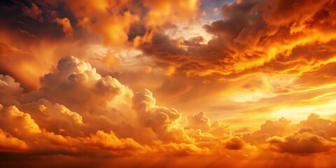 Glowing orange sky with thick clouds, nature, sunset, dramatic, atmospheric, weather, sunset, sky, orange, vibrant, colorful